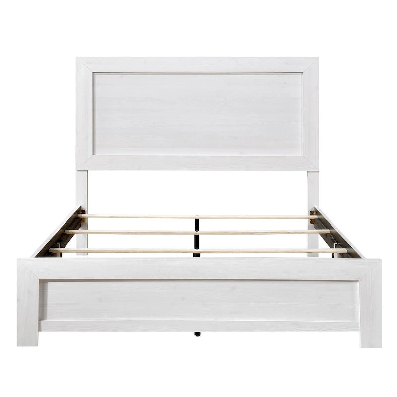 Cama individual, estilo rústico de granja, chapa de madera con acabado blanco