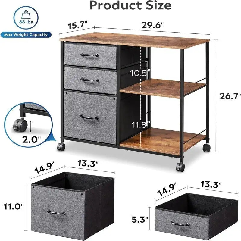 Archivador móvil de 3 cajones - 15.75P x 29.53An x 26.77Al