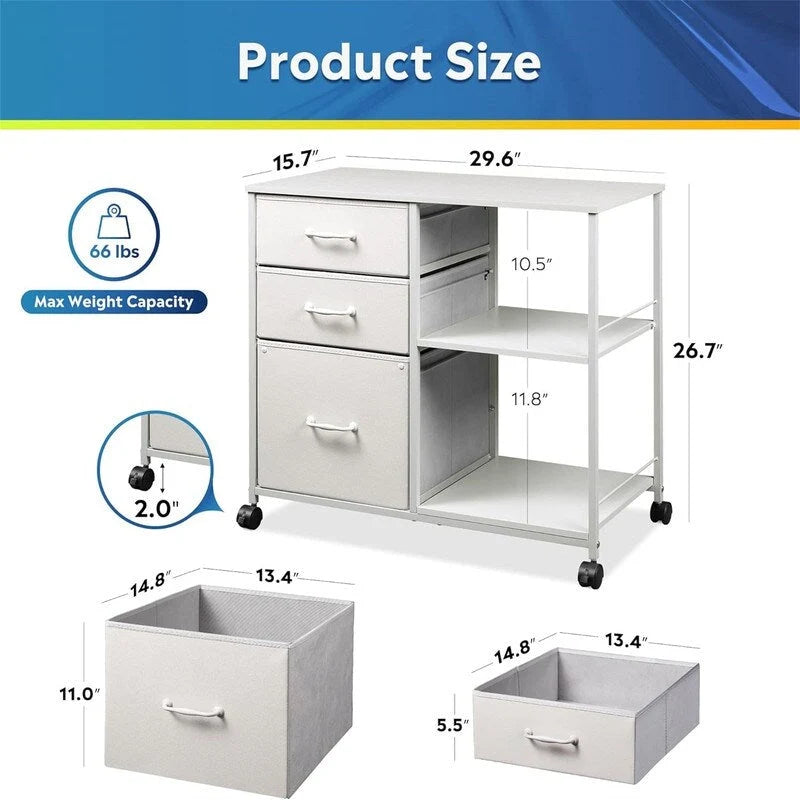 Archivador móvil de 3 cajones - 15.75P x 29.53An x 26.77Al