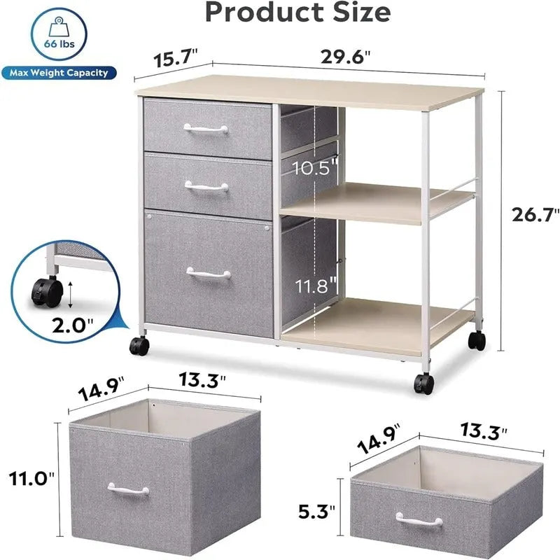 Archivador móvil de 3 cajones - 15.75P x 29.53An x 26.77Al
