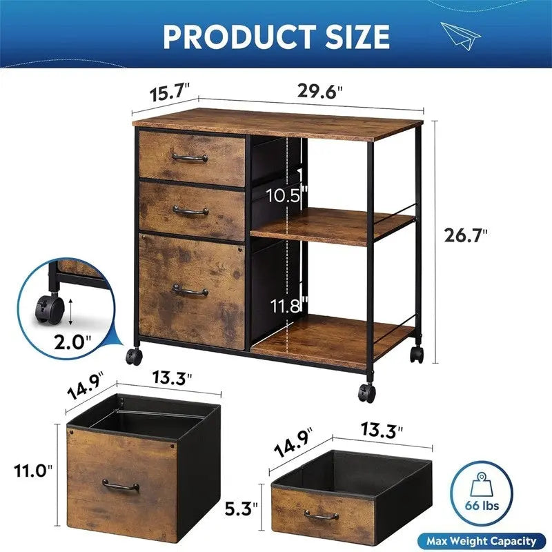 Archivador móvil de 3 cajones - 15.75P x 29.53An x 26.77Al