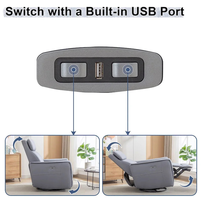 32.3 Sillón reclinable giratorio y mecedora "Wide Power" con puertos USB