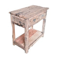 Mesa de isla de cocina rústica de 32 pulgadas, 2 cajones, madera blanca envejecida