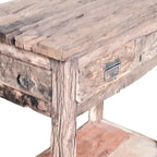 Mesa de isla de cocina rústica de 32 pulgadas, 2 cajones, madera blanca envejecida