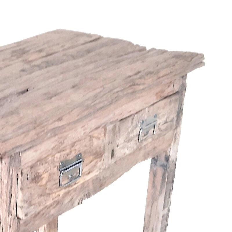 Mesa de isla de cocina rústica de 32 pulgadas, 2 cajones, madera blanca envejecida