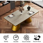 Mesa de comedor de oro cepillado con tablero de cristal de 78 pulgadas y base de barril cónico