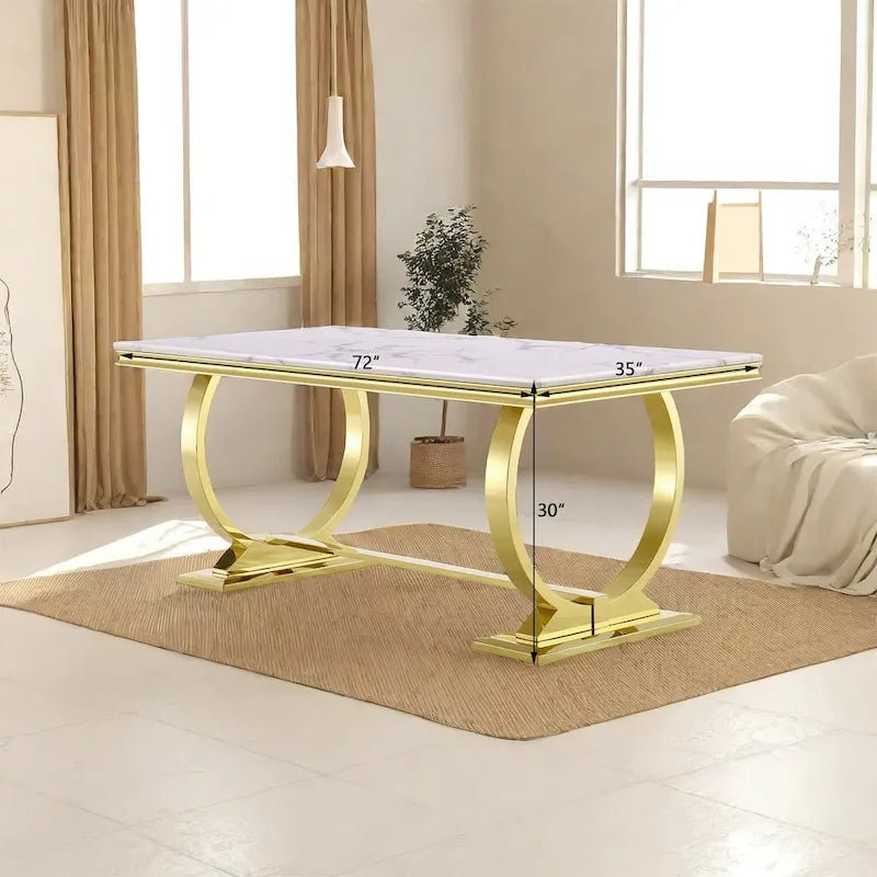 Mesa de comedor de oro cepillado con tablero de cristal de 78 pulgadas y base de barril cónico