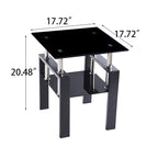 Mesa de centro de vidrio templado negro, mesa auxiliar de 2 niveles con almacenamiento