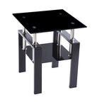 Mesa de centro de vidrio templado negro, mesa auxiliar de 2 niveles con almacenamiento
