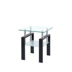 Mesa de centro de vidrio templado negro, mesa auxiliar de 2 niveles con almacenamiento
