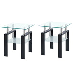 Mesa de centro de vidrio templado negro, mesa auxiliar de 2 niveles con almacenamiento