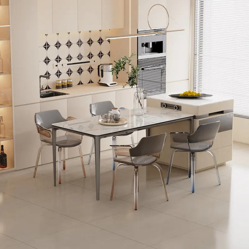 Mesa de comedor rectangular única de 63 con tapa de cristal templado de piedra sinterizada