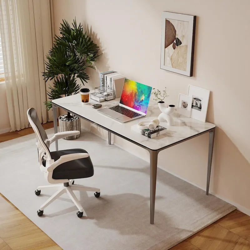 Mesa de comedor rectangular única de 63 con tapa de cristal templado de piedra sinterizada