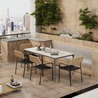 Mesa de comedor rectangular única de 63 con tapa de cristal templado de piedra sinterizada
