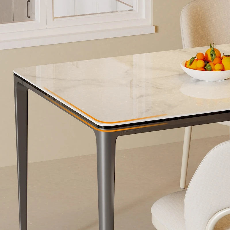 Mesa de comedor rectangular única de 63 con tapa de cristal templado de piedra sinterizada