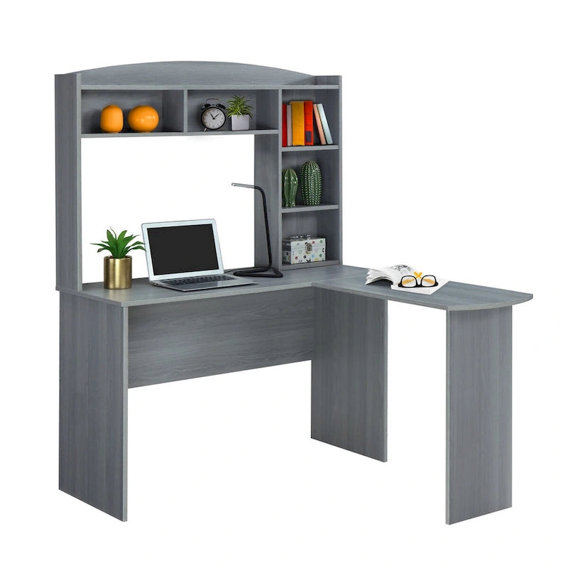 Escritorio moderno en forma de L con alacena gris