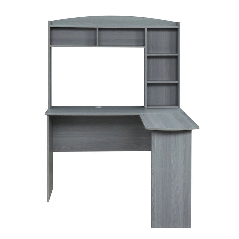 Escritorio moderno en forma de L con alacena gris