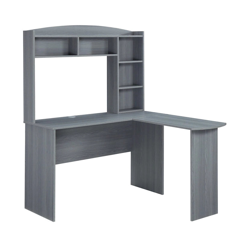 Escritorio moderno en forma de L con alacena gris